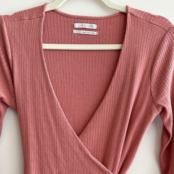 Urban Outfitters Ribbed Wrap Long Sleeve Dress, Dusty Rose, Size Medium - Picture 2 of 16